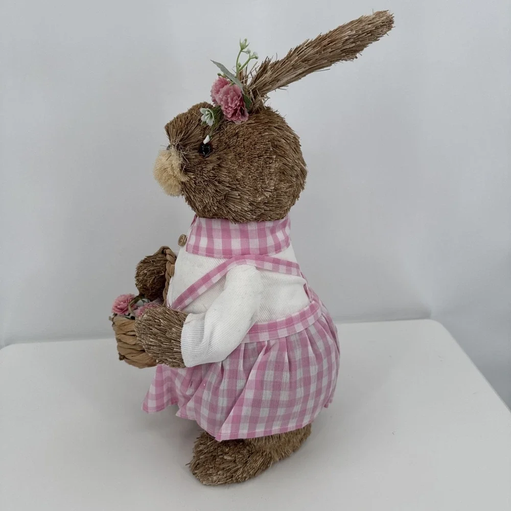 Vintage Pier 1 Sisal Straw Easter Bunny Set Of‎ 2 Dad (new) & Mom Spring Whimsy